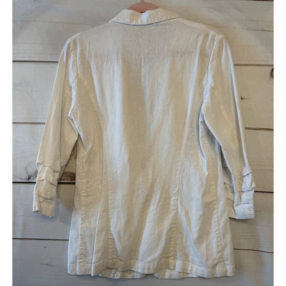 HALSTON Linen Blend Blazer White Ruffled Sleeve Single Button Women's Small - Picture 2 of 6